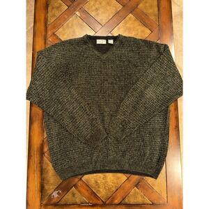 VTG Giorgio Di Firenze Men's 2XL Italy Wool Blend‎ Green Knit V-Neck Sweater